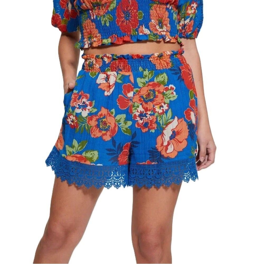Guess Womens XS Blue Figueroa Floral Print Gauze Shorts NWT X33